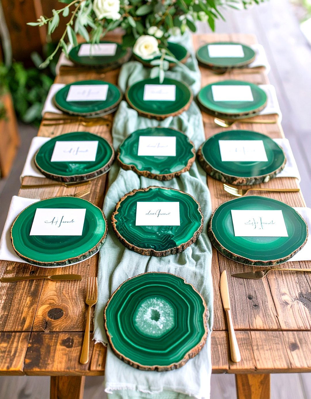 Agate Slice Place Cards - 25 emerald green wedding ideas