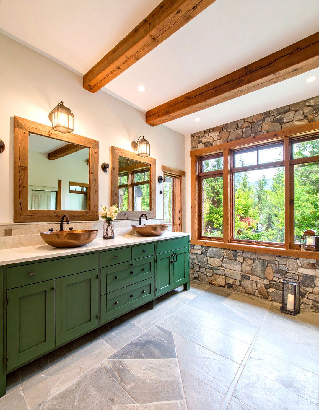 Alpine Green Vanity Bathroom With Rustic Wood Accents - 25 bathroom with green vanity