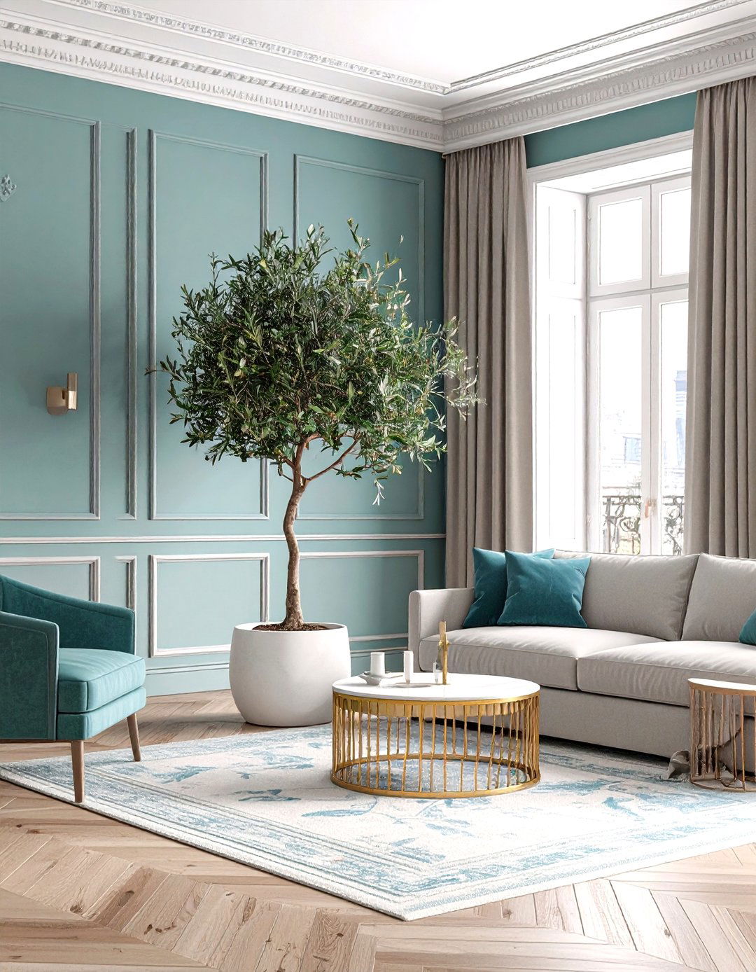 An Indoor Olive Tree Introduces Organic Grace - 25 parisian-style living room ideas