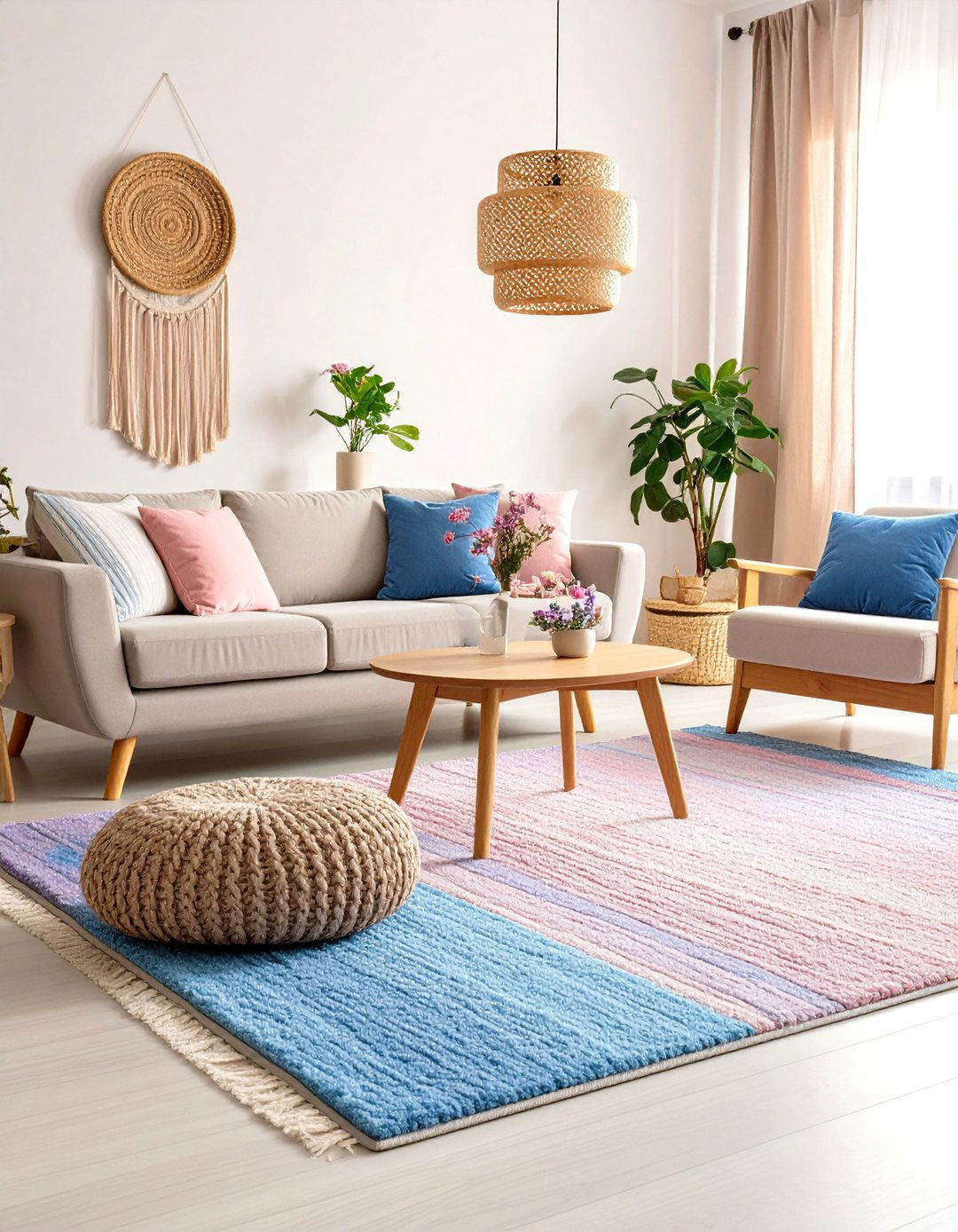 Anchor Your Space with a Pastel Area Rug - 25 pastel living room ideas