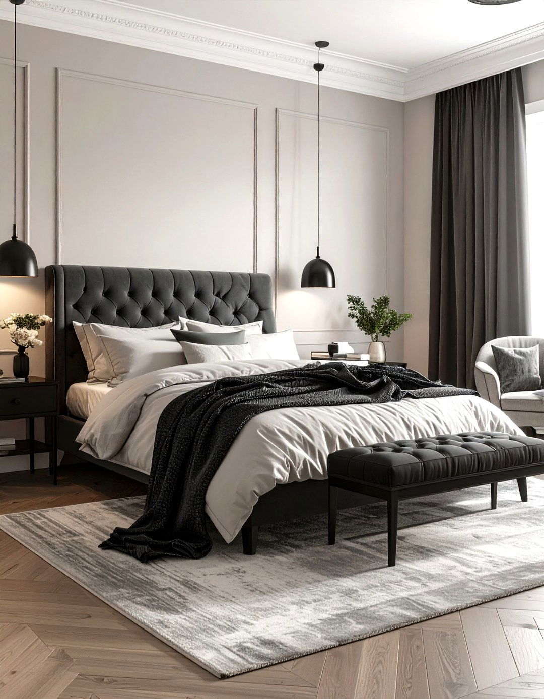 Anchoring Touches of Black - 25 parisian themed bedroom ideas