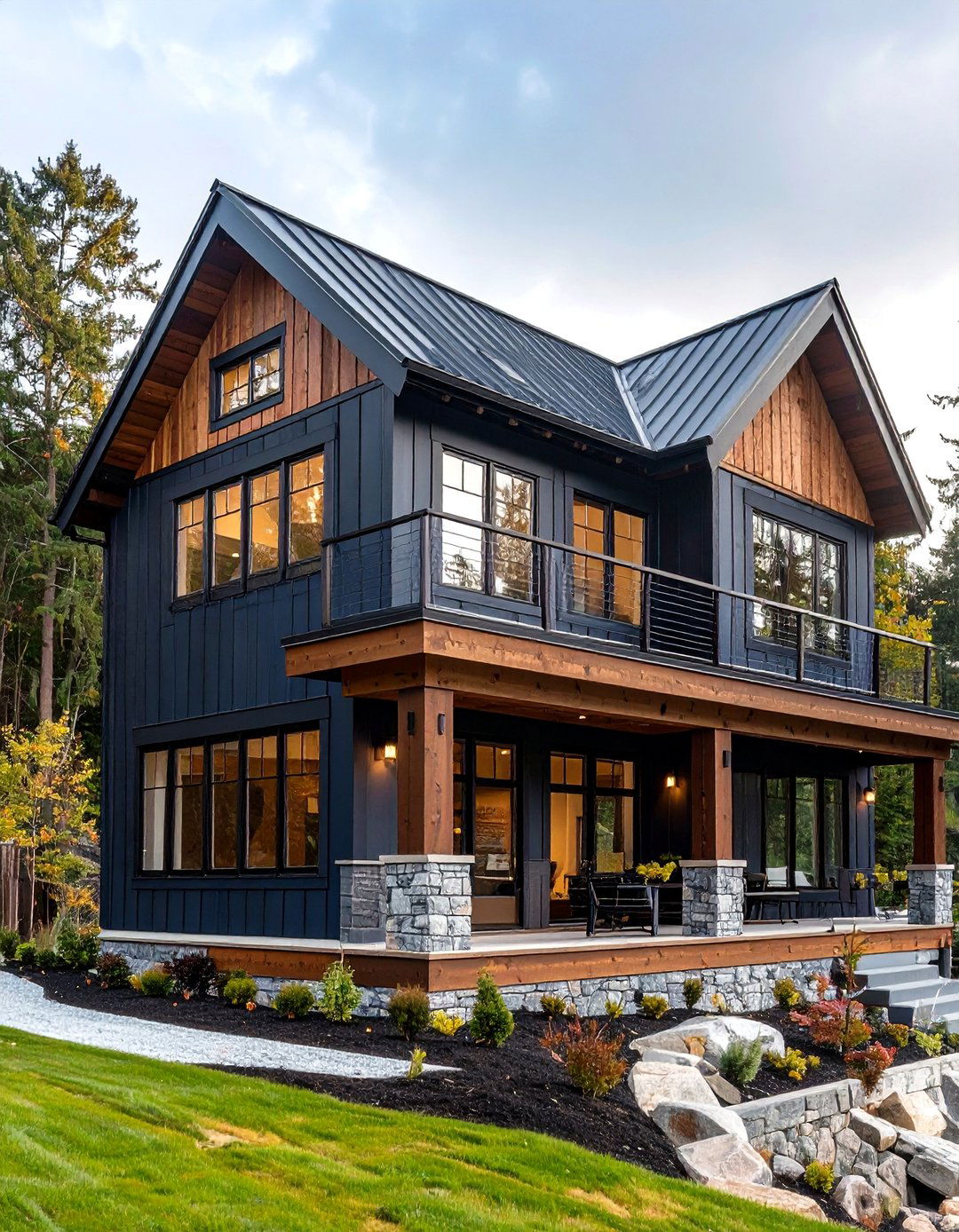 Anchors Aweigh SW Inky Blue Paint Color for Statement Trim - 25 paint colors for a modern black house with cedar accents