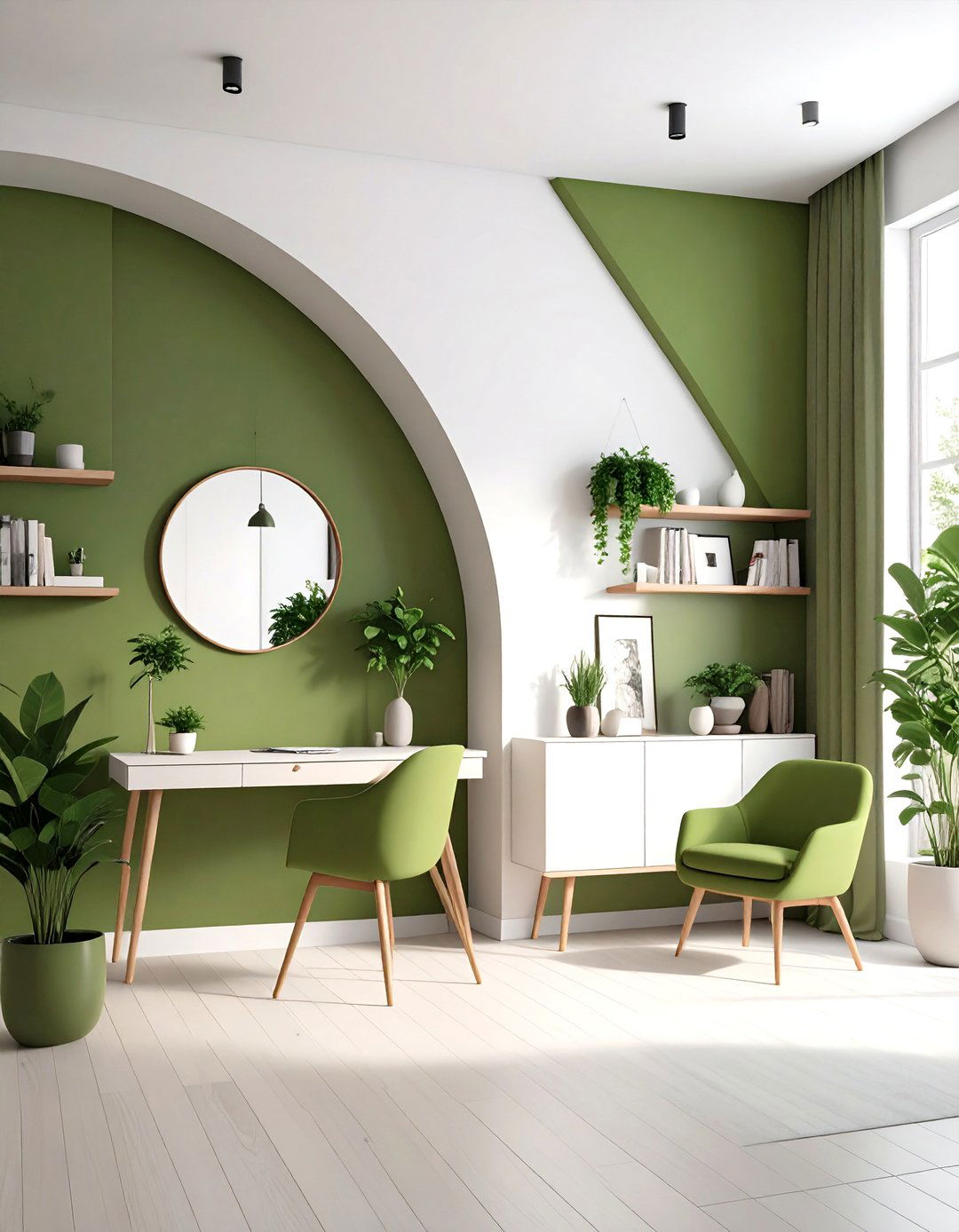 Angular Color Block Drama - 25 olive green accent wall ideas