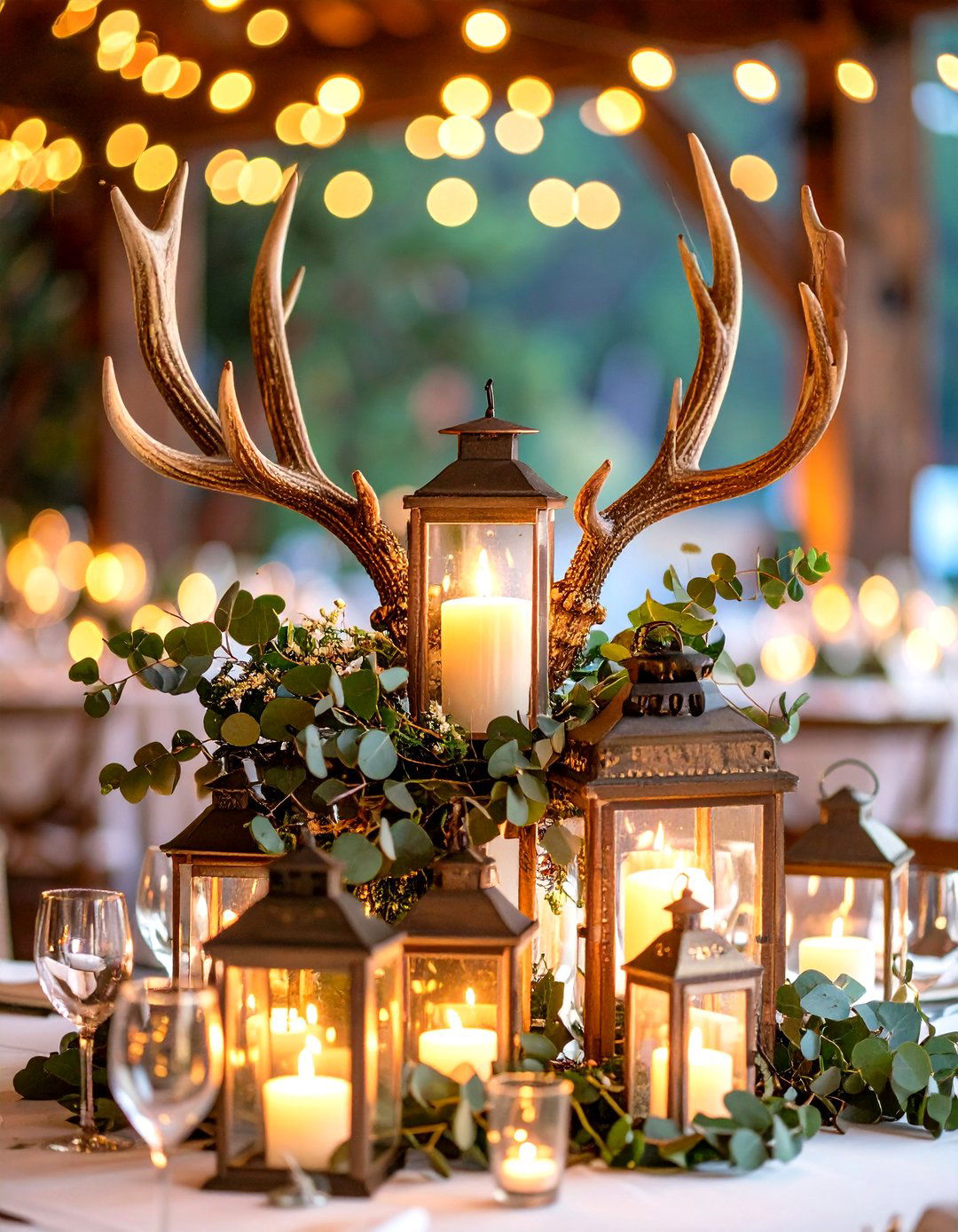 Antler and Lantern Fusion Centerpiece - 25 non-floral wedding centerpiece ideas