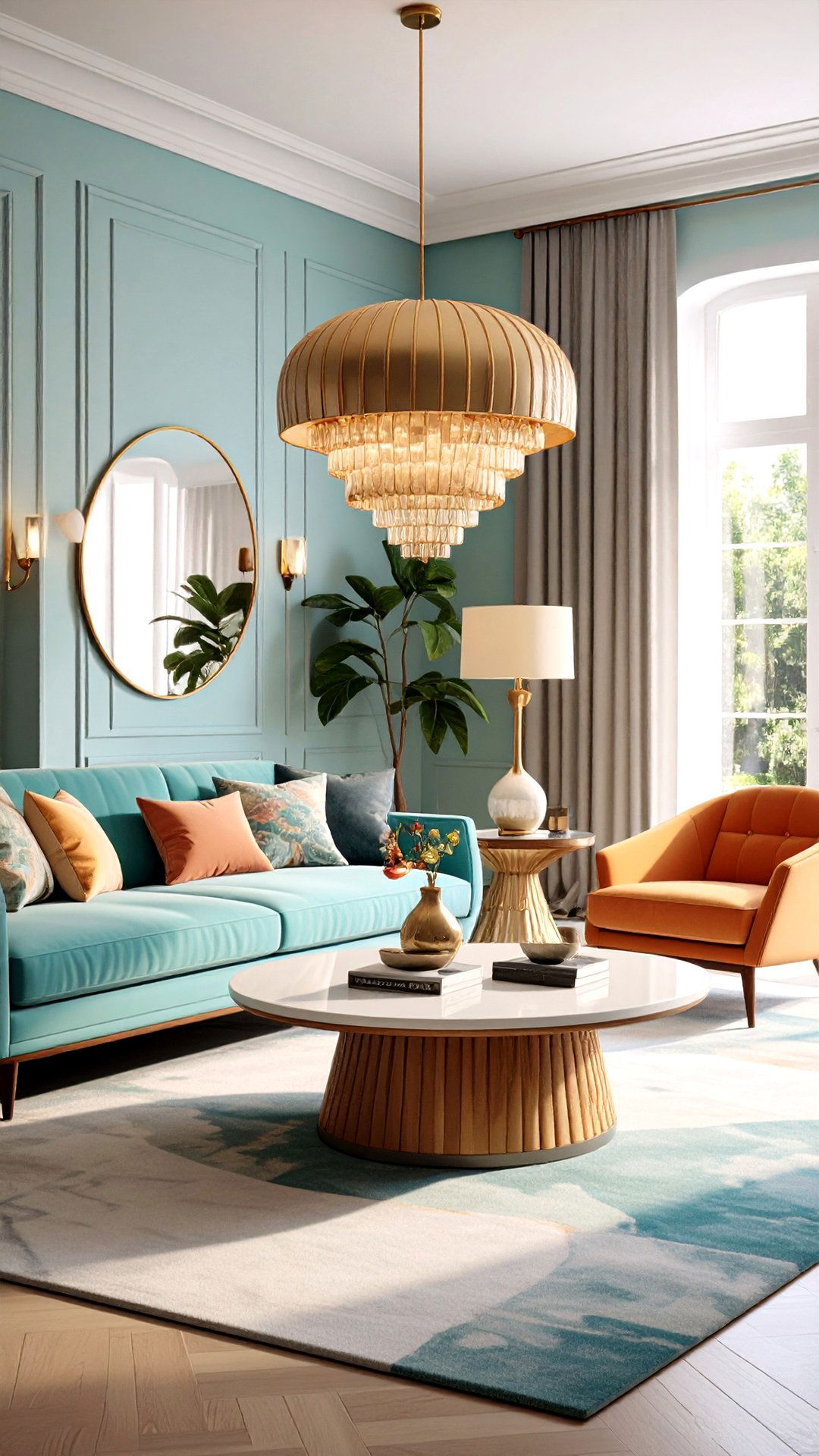 Arc a Multi Arm Floor Lamp over Conversation Seating - 25 1950s living room ideas