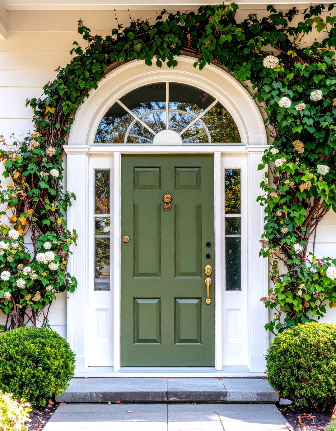 Arched Olive Green Front Door with Fanlight - 25 olive green front door ideas
