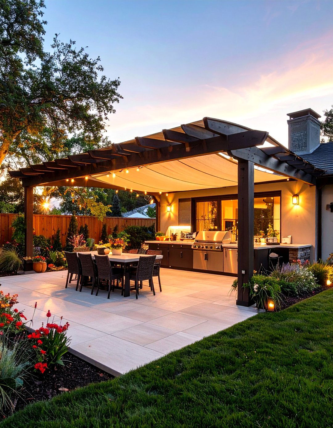 Arched Pergola Roof With Retractable Canvas Canopy - 25 outdoor kitchen roof ideas