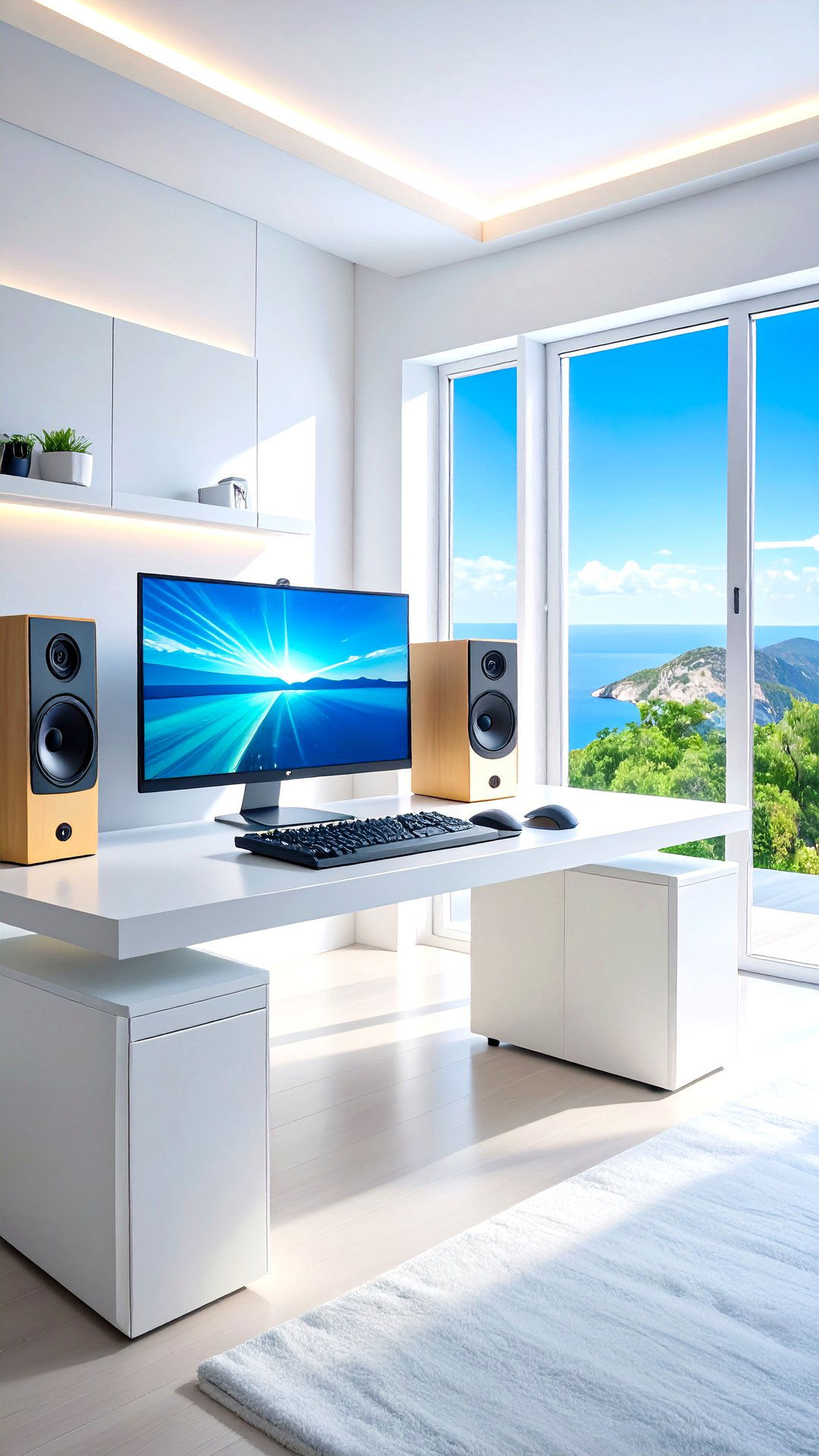 Arctic Tone Audio in a White Gaming Setup - 25 all white gaming setup ideas