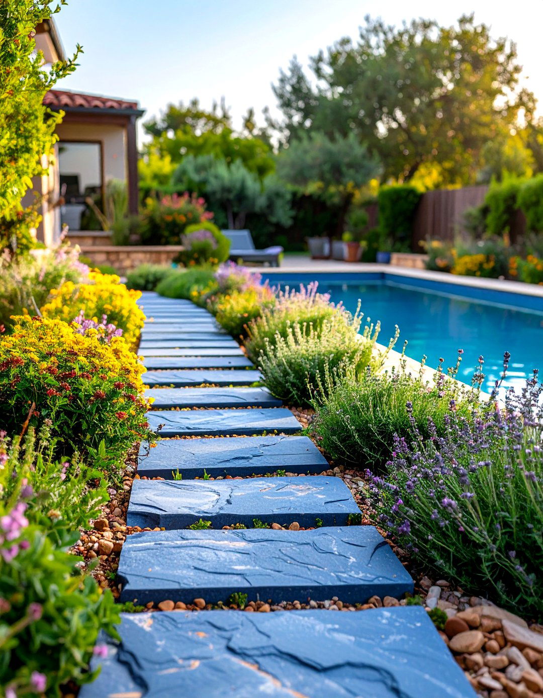 Aromatic Herb Stepping Stone Walkway to an Above Ground Pool - 25 above ground pool landscaping ideas