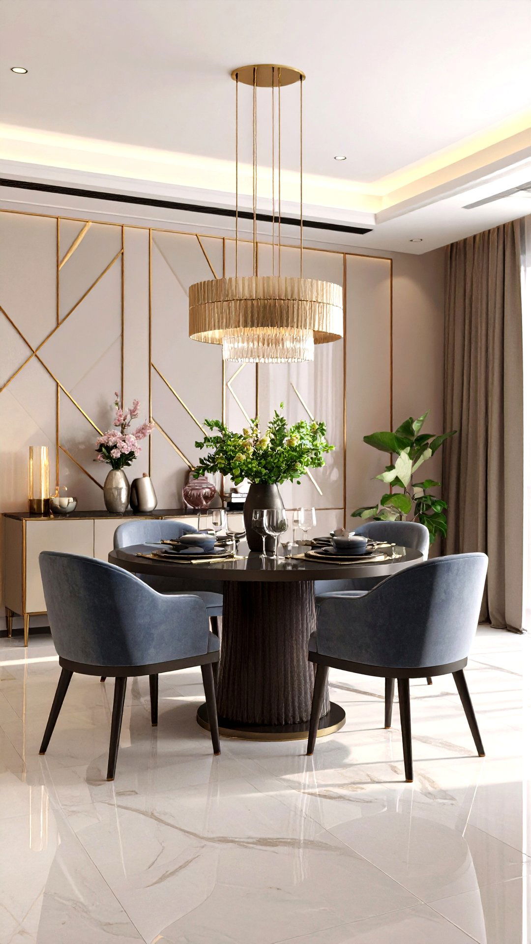 Art Deco Dining Room Anchored by Geometric Wall Panels - 25 art deco dining room ideas