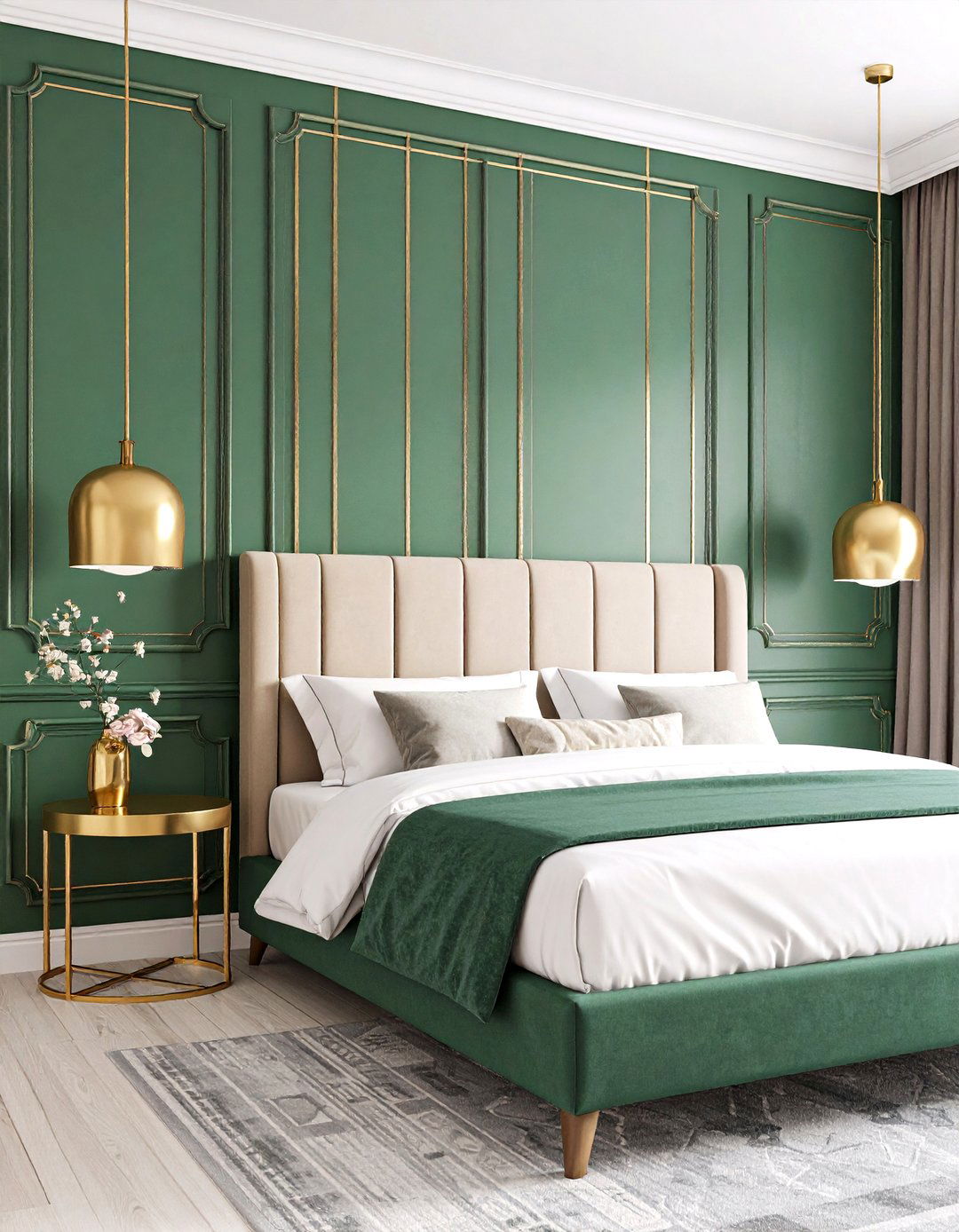 Art Deco Paneling with Inset Gold Beads - 25 emerald green and gold bedroom ideas