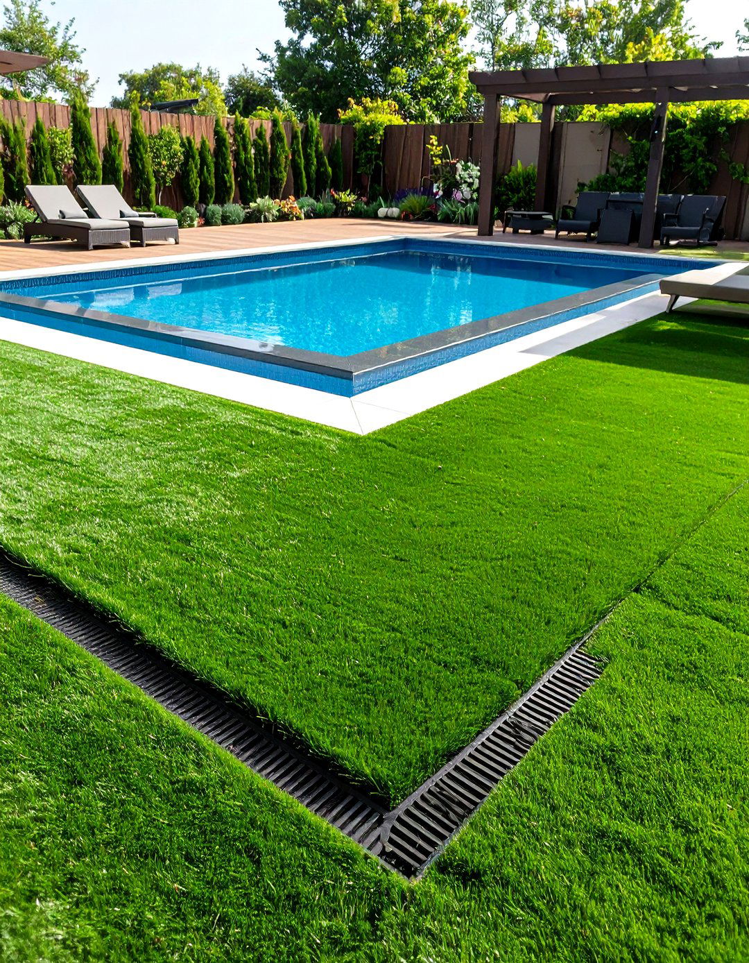 Artificial Turf Apron Softens Barefoot Pathways - 25 above ground pool ideas