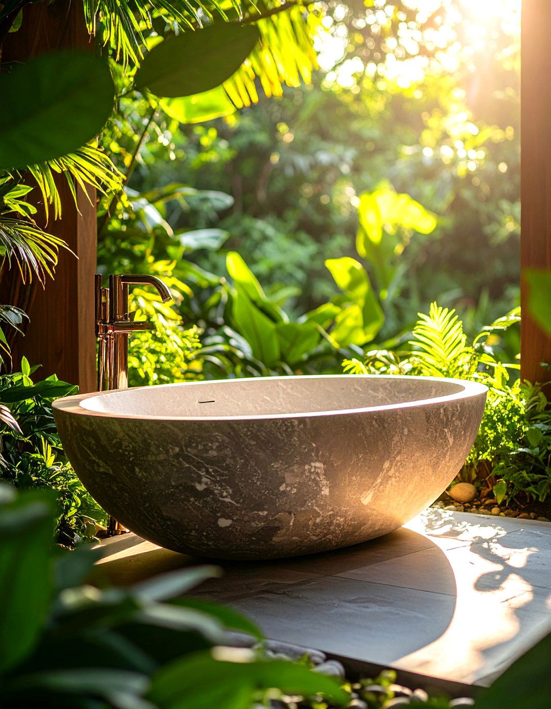 Artisanal Hand Carved Stone Tub - 25 outdoor bathtub ideas