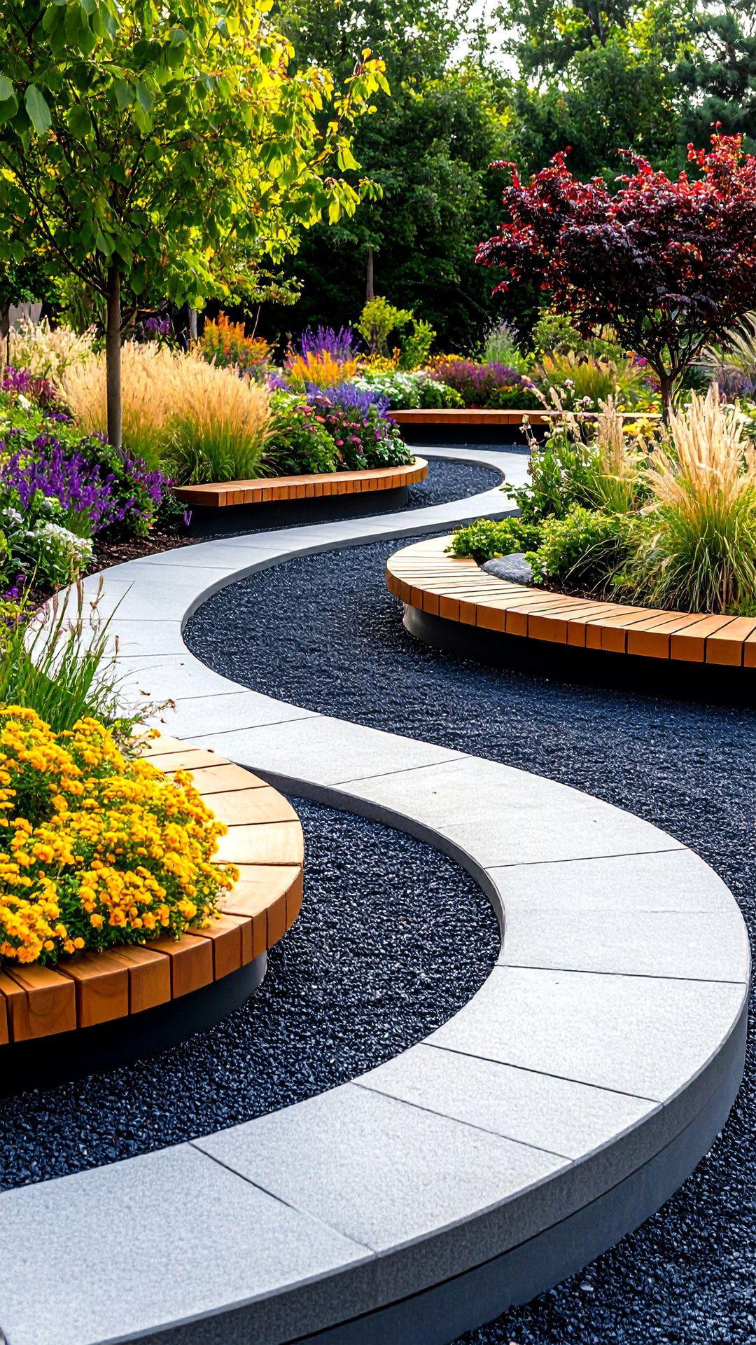 Asphalt Walkway with Built In Seating Niches - 25 asphalt walkway ideas