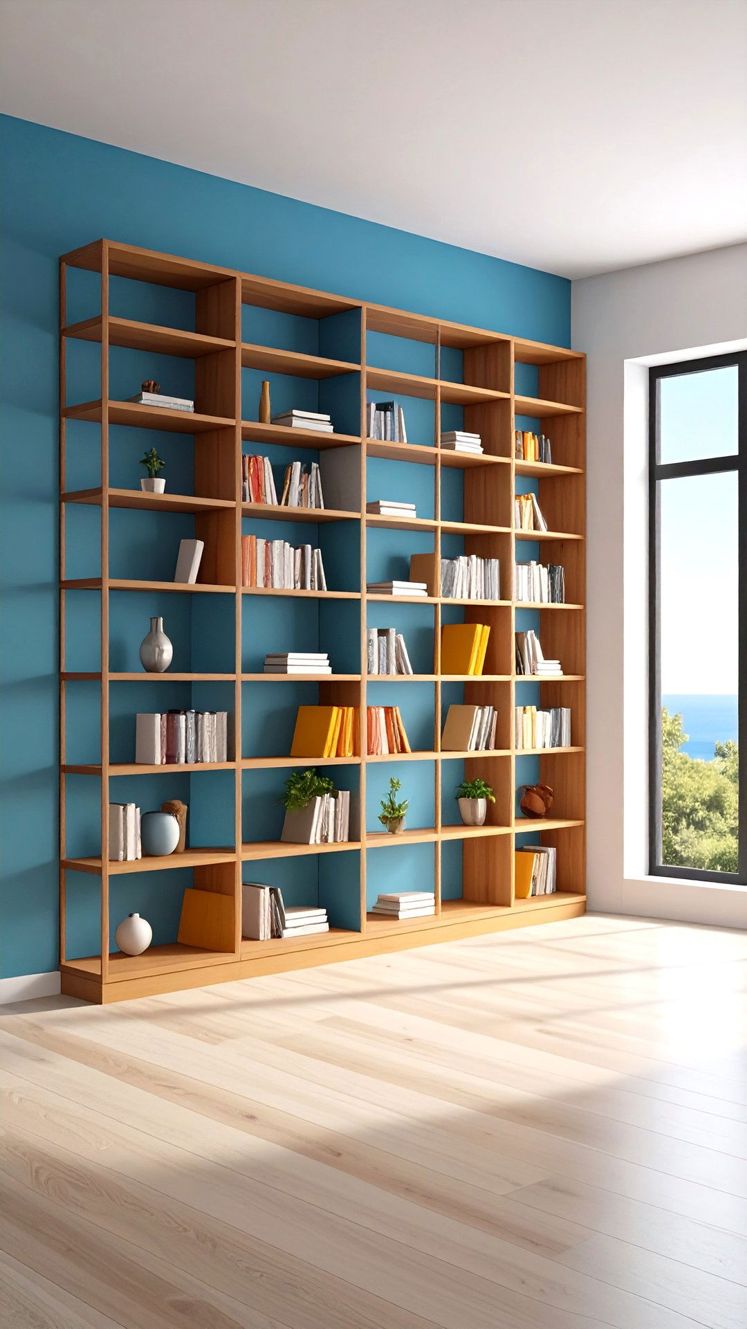 Asymmetrical Bookcase Balancing an Offset Window - 25 bookcases around window design ideas