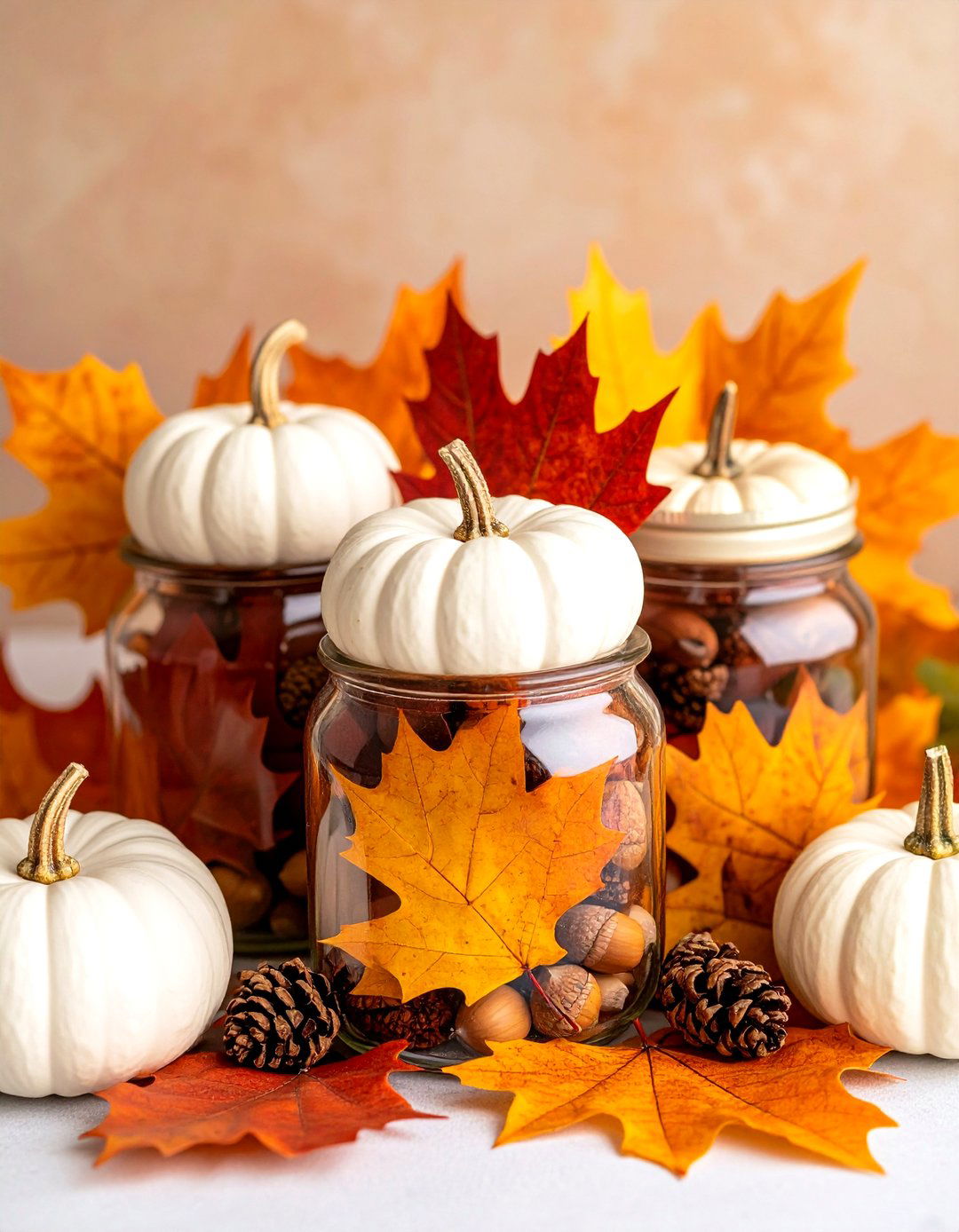 Autumn Leaves and Mini Pumpkin Mix - 25 mason jar wedding centerpieces
