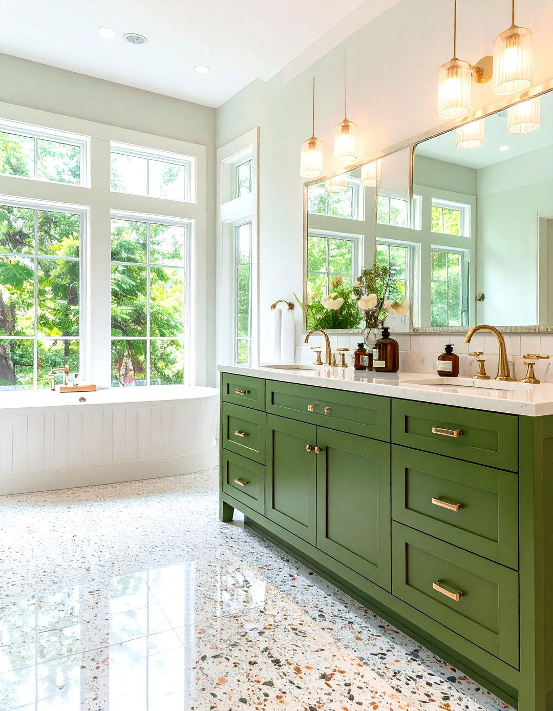 Avocado Green Vanity Bathroom in Retro Revival - 25 bathroom with green vanity