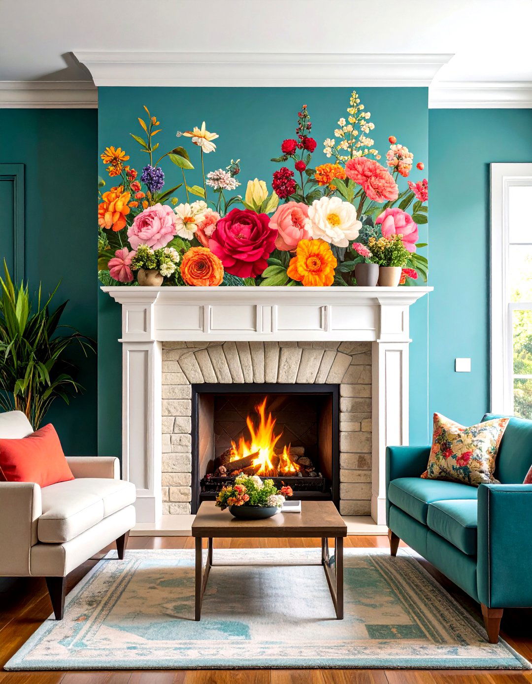 Backdrop the Fire with Bold Wallpaper - 25 off-center fireplace ideas