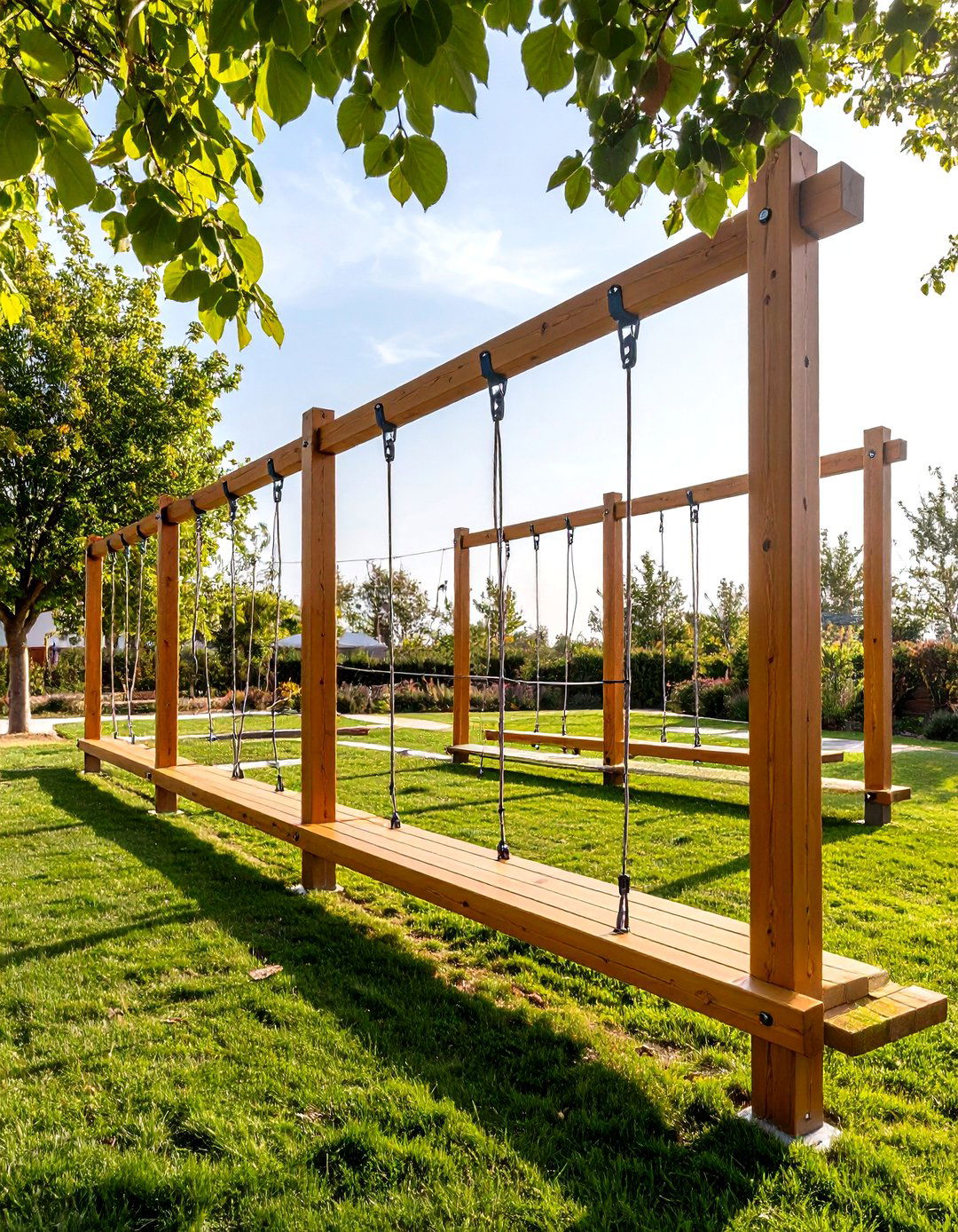 Balance And Mobility Outdoor Gym Using Slackline and Beam - 25 outdoor gym ideas