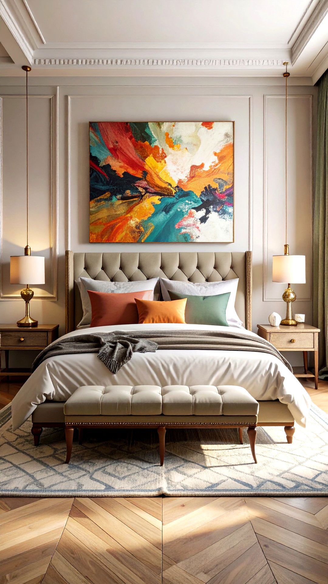 Balance with One Bold Abstract Canvas - 25 grandmillennial style bedroom ideas