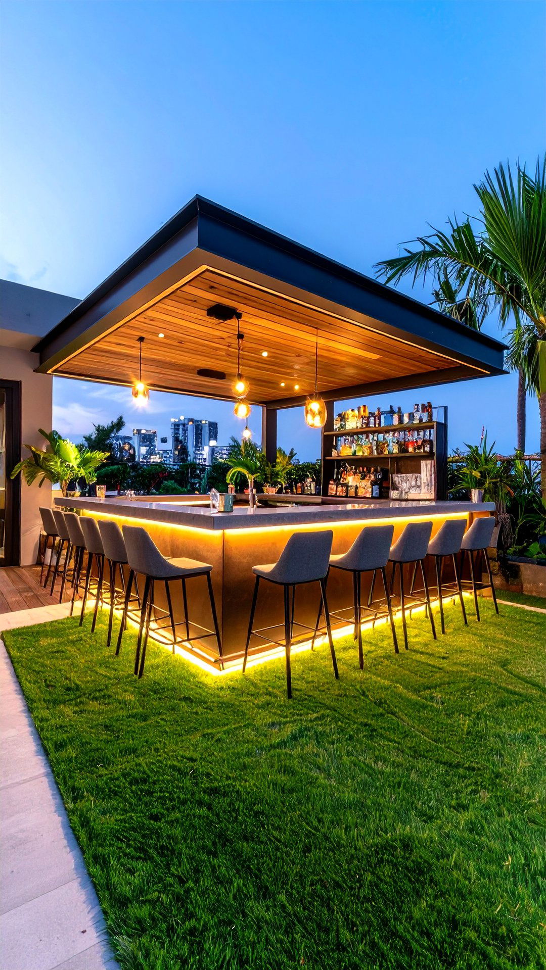 Balcony Bar with Grass Footrest - 25 artificial grass balcony design
