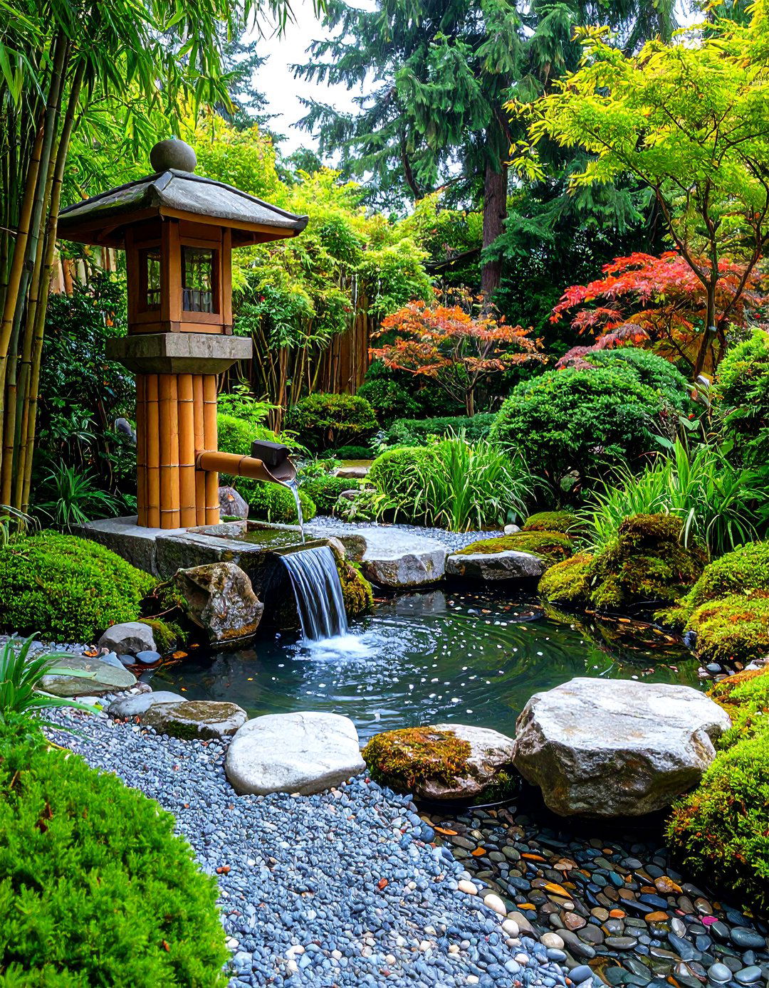 Bamboo Accented Wishing Well Garden for Zen Spaces - 25 outdoor wishing well garden ideas