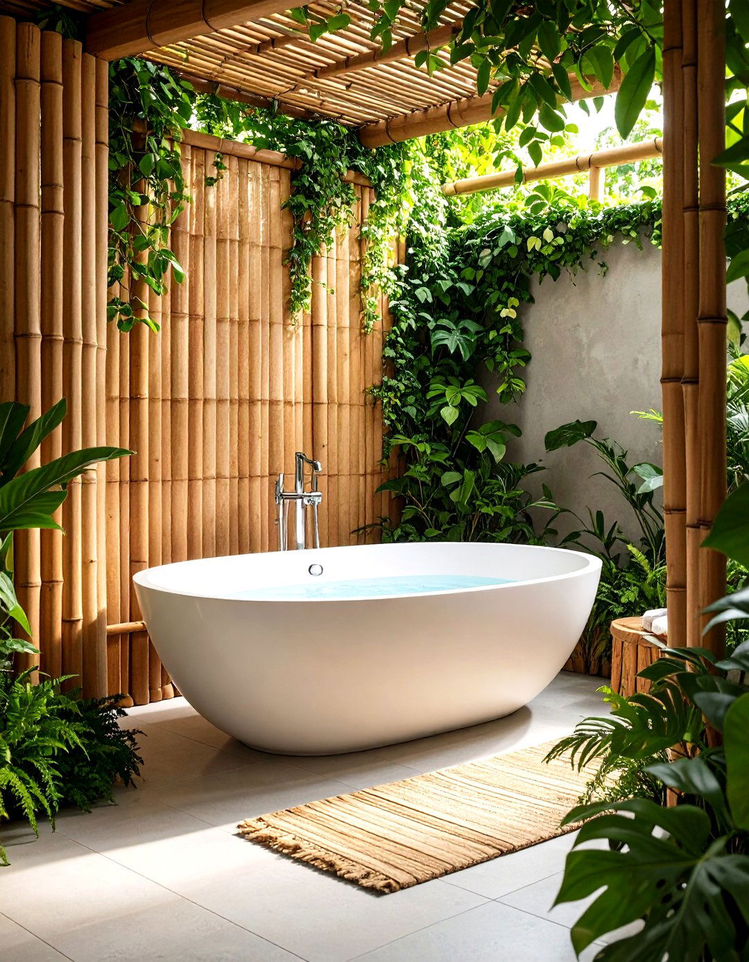 Bamboo Screened Privacy Corner - 25 outdoor bathtub ideas
