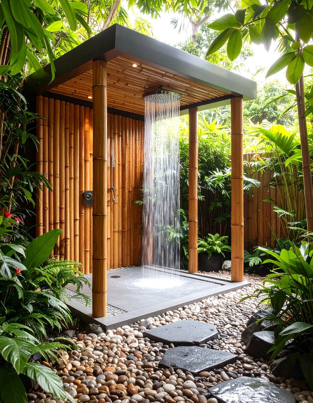 Bamboo Screened Tropical Shower - 25 outdoor bathroom ideas