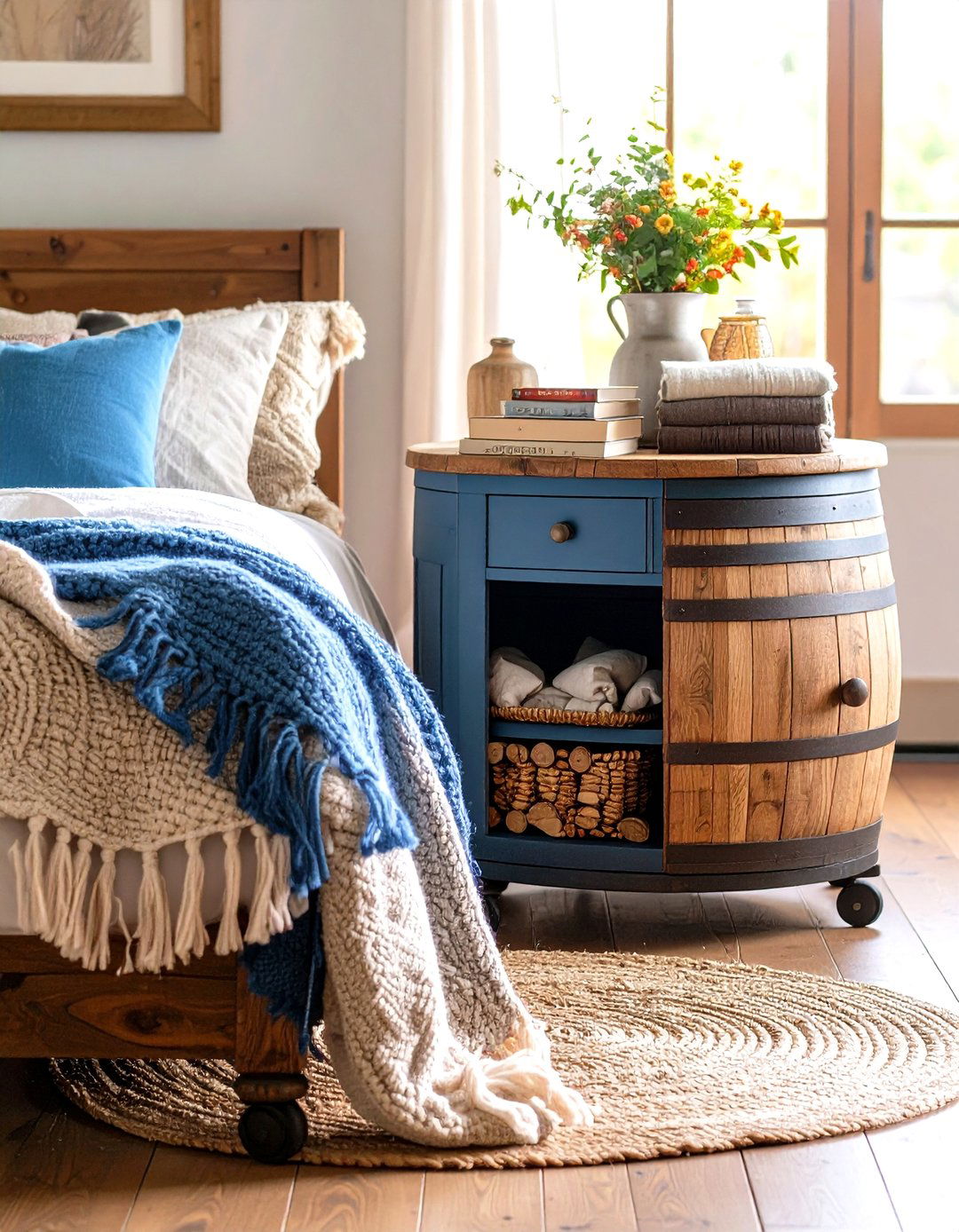 Barrel Top Nightstand Brings Rustic Roundness - 25 nightstand ideas