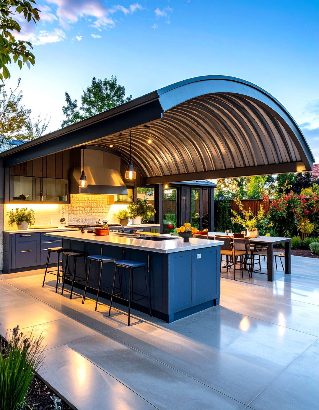 Barrel Vault Metal Roof Channels Runoff Dramatically - 25 outdoor kitchen roof ideas