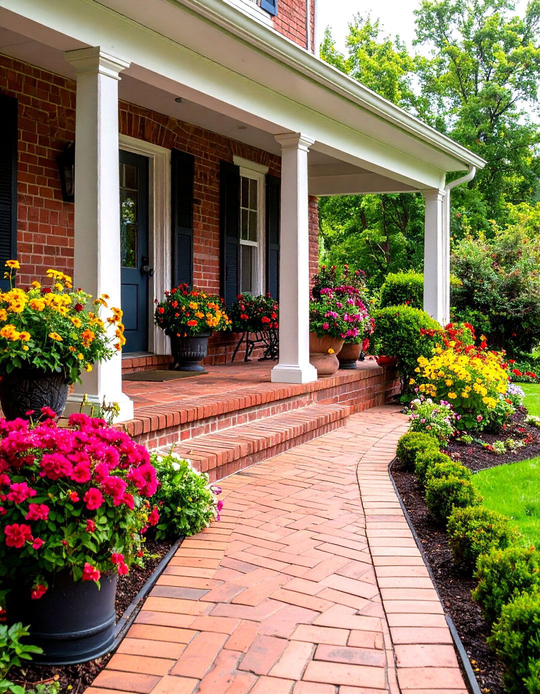 Basketweave Landing on a Brick Porch - 25 brick porch ideas