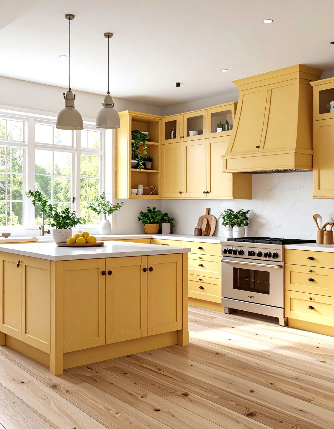 Bathe Shaker Cabinets in Butter Yellow and Oak Warmth - 25 pale yellow kitchen ideas