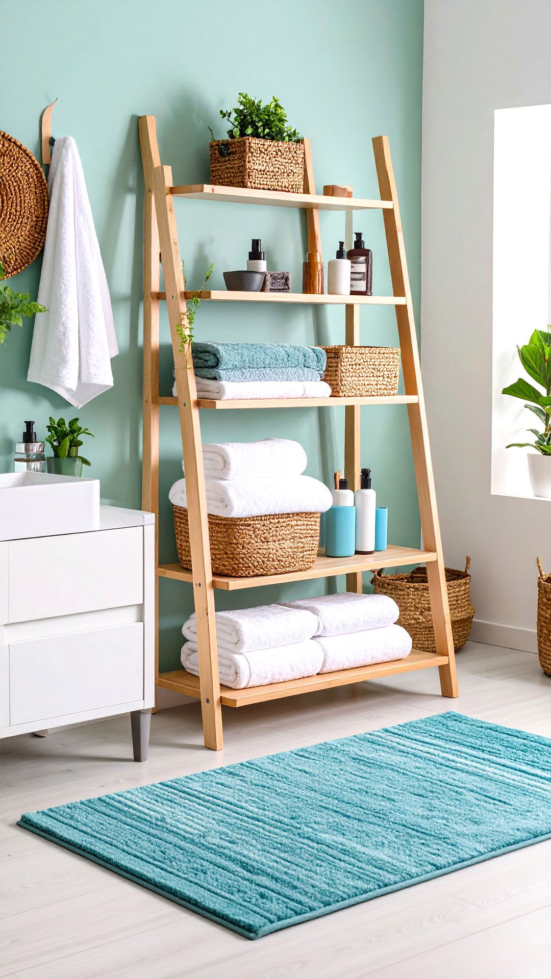 Bathroom Ladder Corner Shelf for Plush Towels - 25 corner shelf ideas