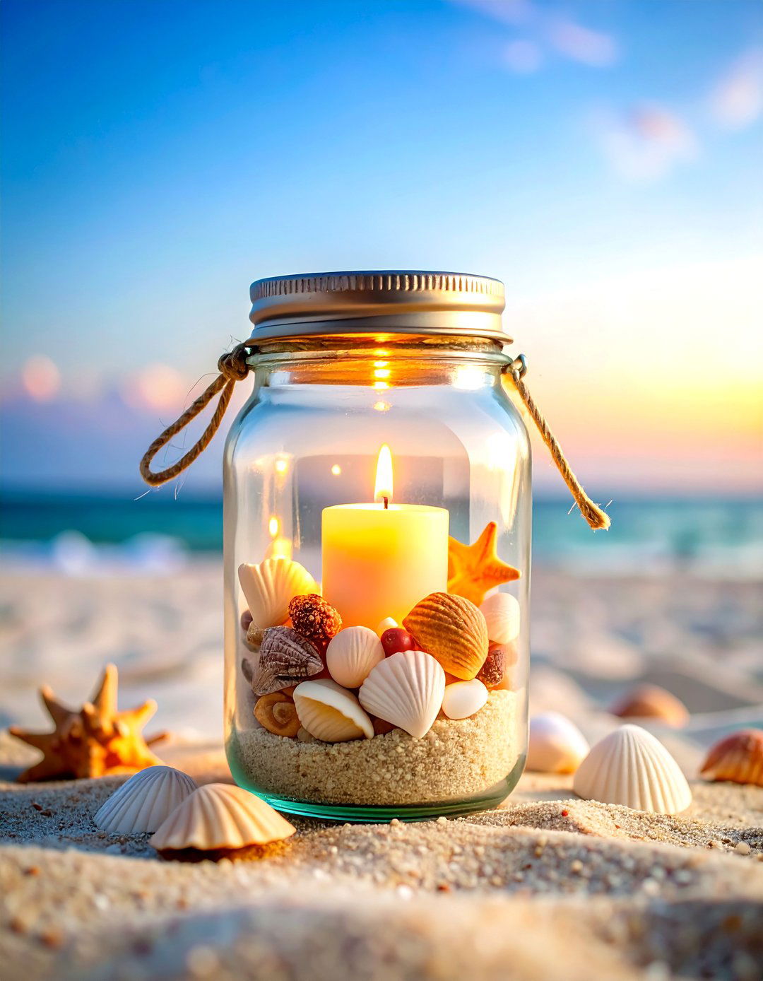 Beach Sand and Shell Serenity Jar - 25 mason jar wedding centerpieces