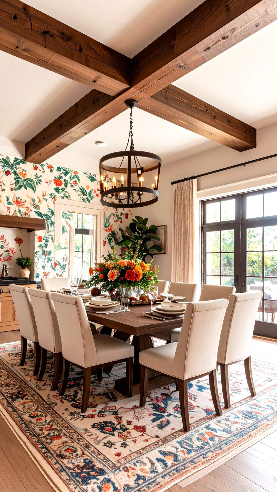 Beam and Wallpaper Combo Accent Ceiling Mixes Materials - 25 accent ceiling ideas