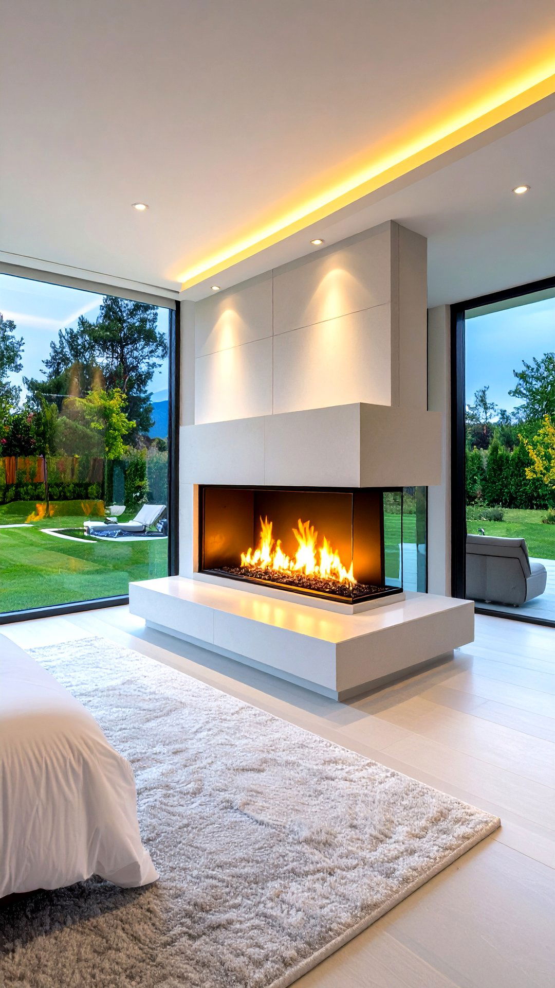 Bedroom Bathroom Transitional Sided Fireplace - 25 3 sided fireplace ideas