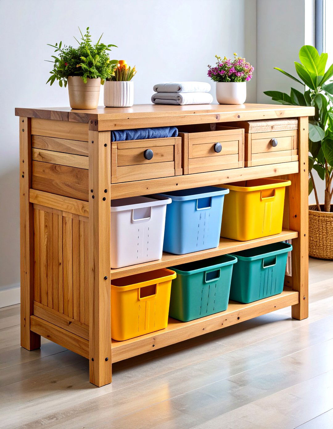Bench Lid Hamper Doubles as Seating - 25 outdoor laundry area design ideas