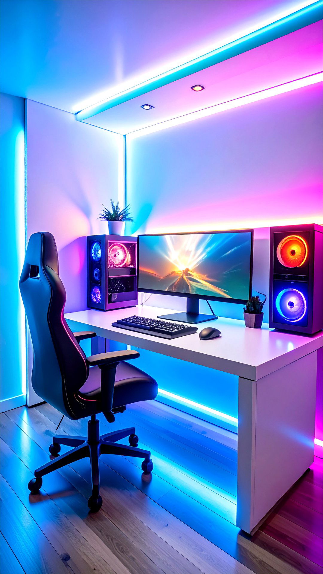 Bias Lighting Strips Behind a White Gaming Setup - 25 all white gaming setup ideas