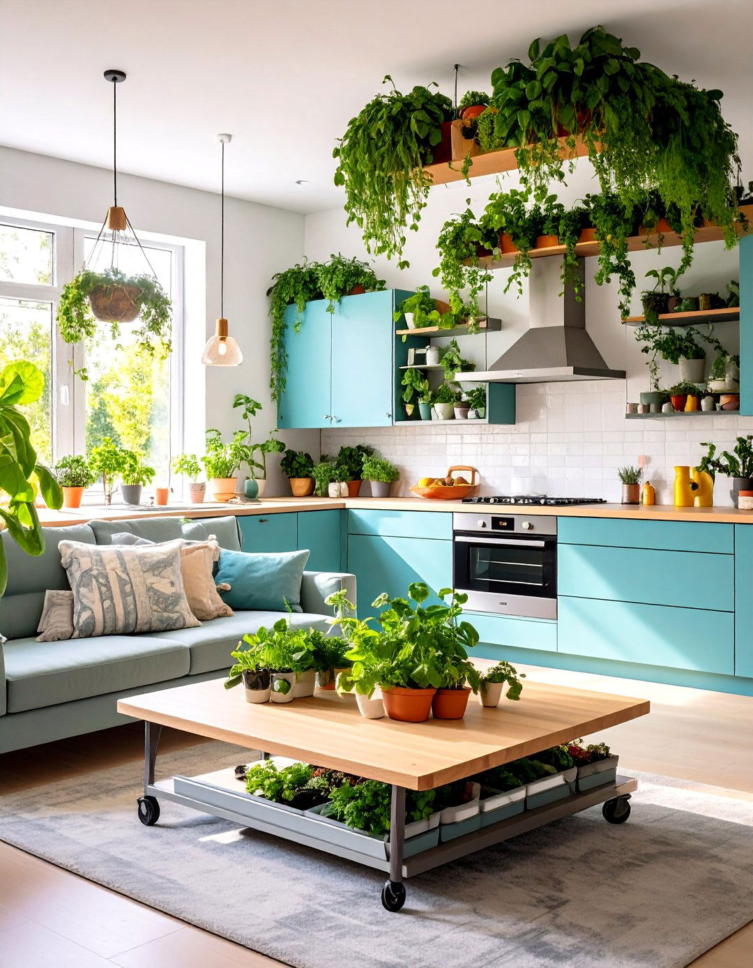 Biophilic Greenery Integration - 25 open kitchen living room ideas