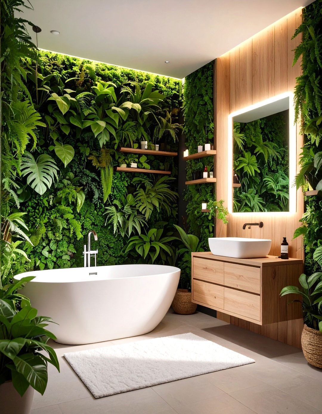 Biophilic Plant Wall Creates a Living Focal Point - 25 apartment bathroom ideas