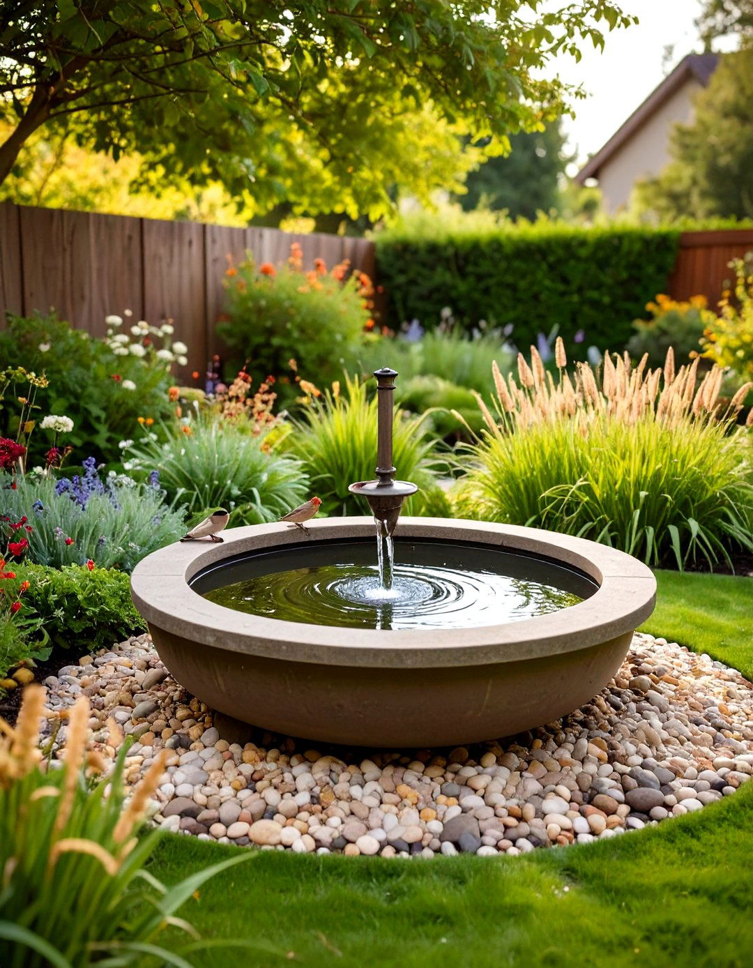 Birdbath Integrated Wishing Well Garden - 25 outdoor wishing well garden ideas
