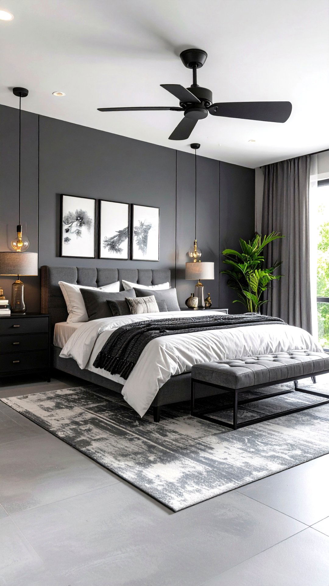 Black Anchors Add Edge to a Grey and White Bedroom - 25 grey and white bedroom ideas
