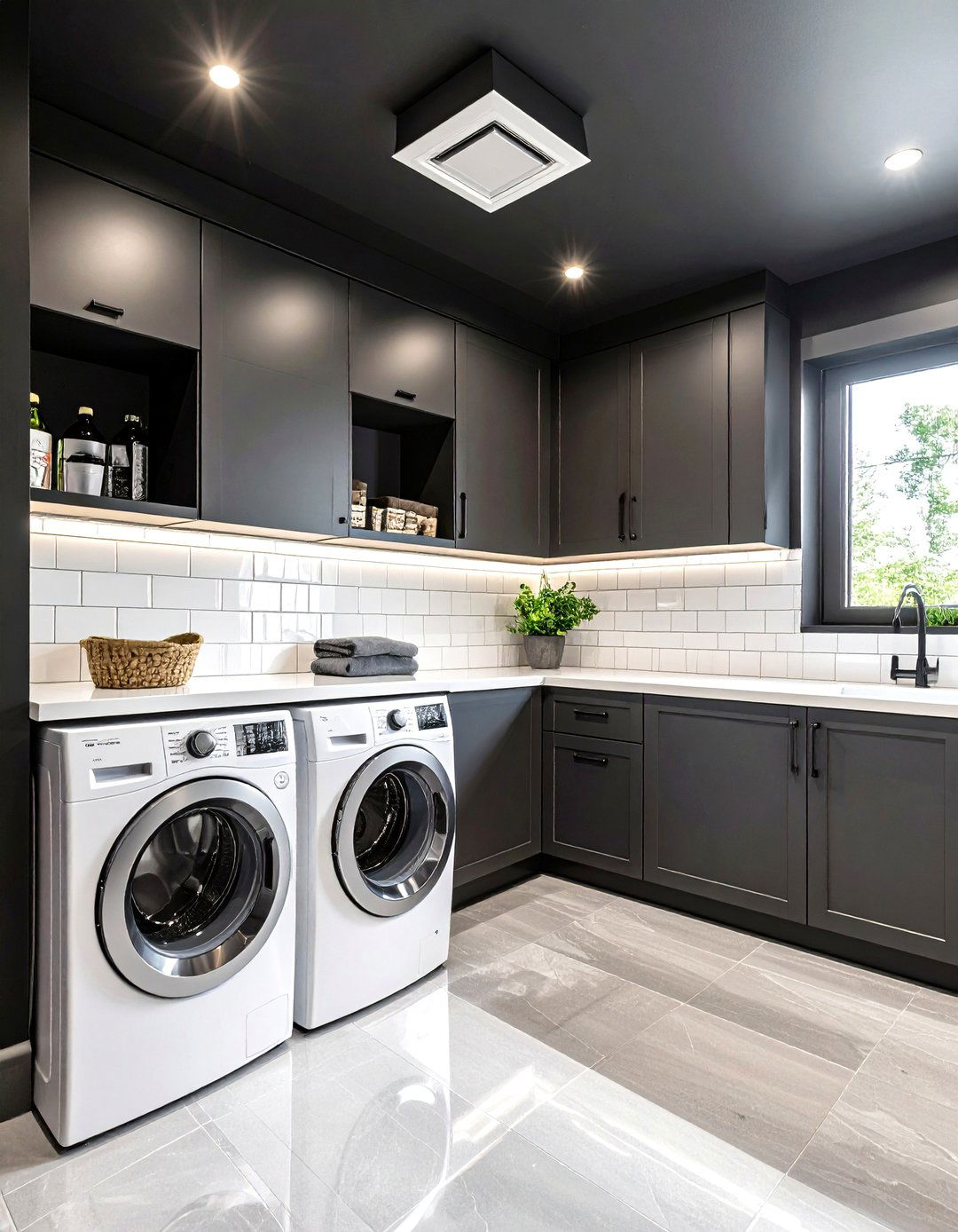 Black Ceiling Cocoon Laundry Room - 25 dark & moody laundry room ideas