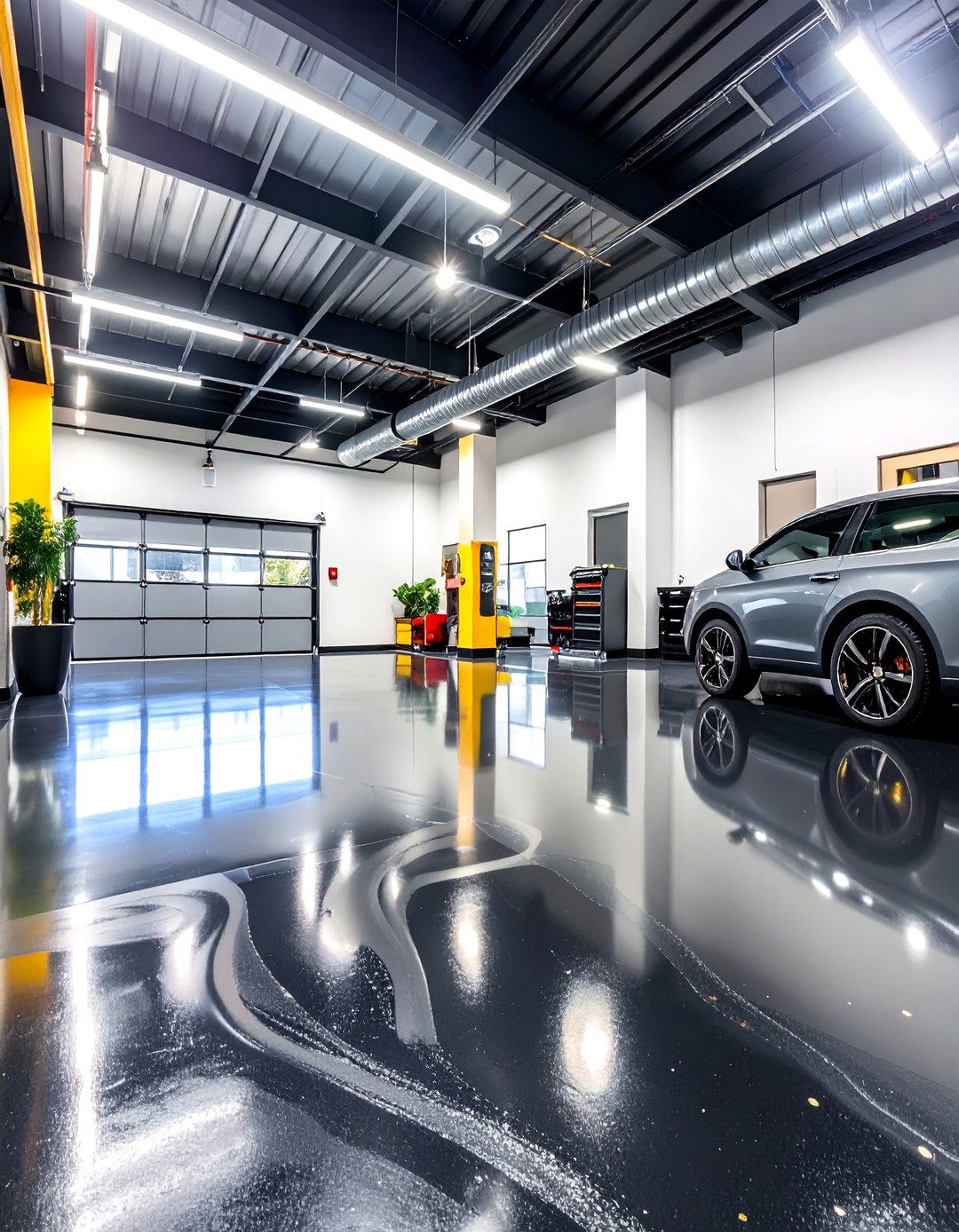 Black Epoxy Flooring Delivers Showroom Shine - 25 black garage ideas