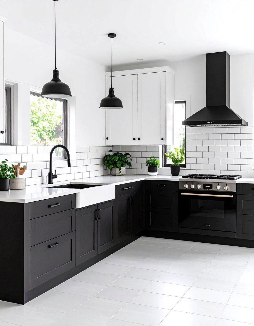 Black Fixtures Against White Subway Tiles - 25 black and white kitchen ideas