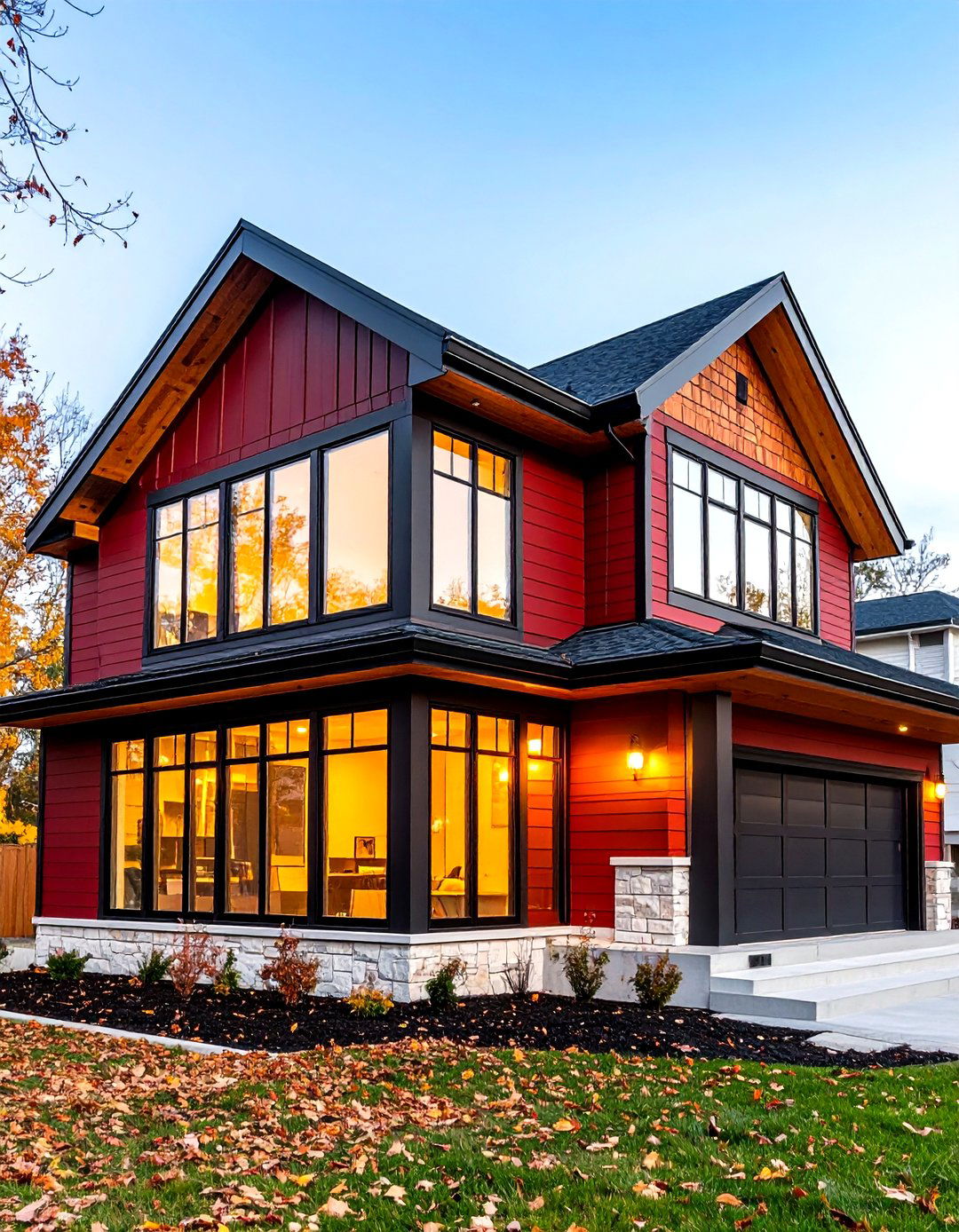 Black Framed Picture Windows Add Contemporary Edge - 25 dark red house exterior ideas