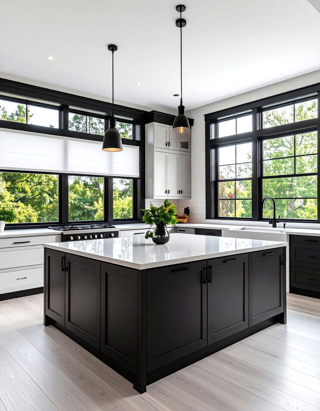 Black Framed Windows Draw Graphic Lines - 25 black and white kitchen ideas