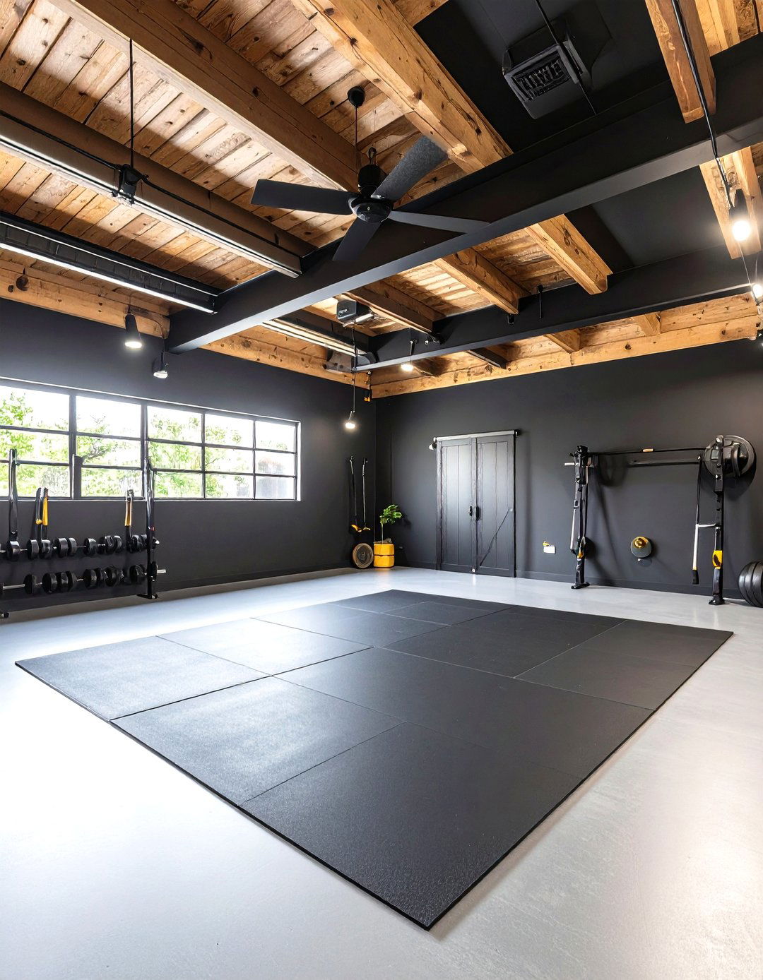Black Garage Gym Keeps Distractions Low - 25 black garage ideas
