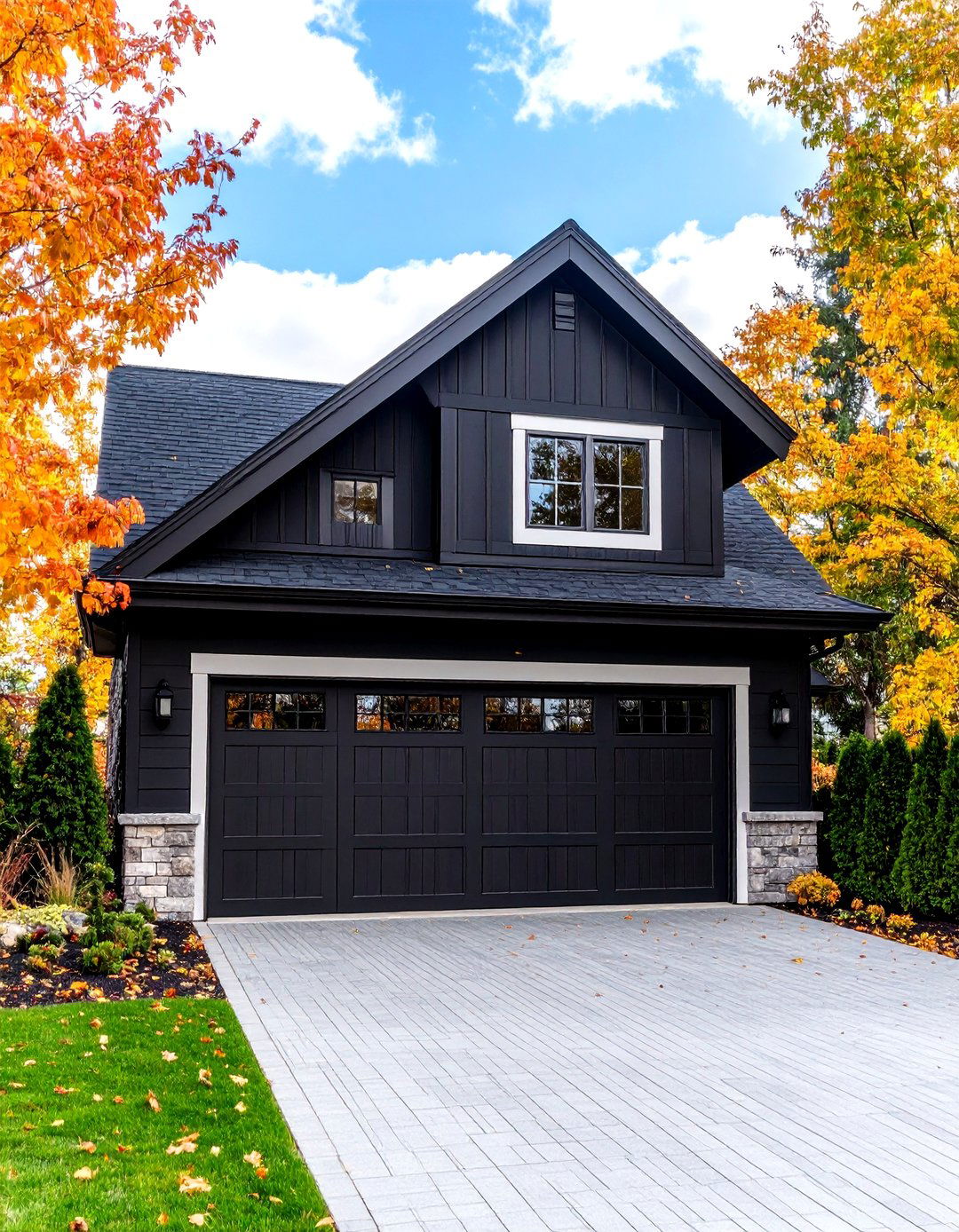 Black Garage Meets White Trim for Classic Contrast - 25 black garage ideas
