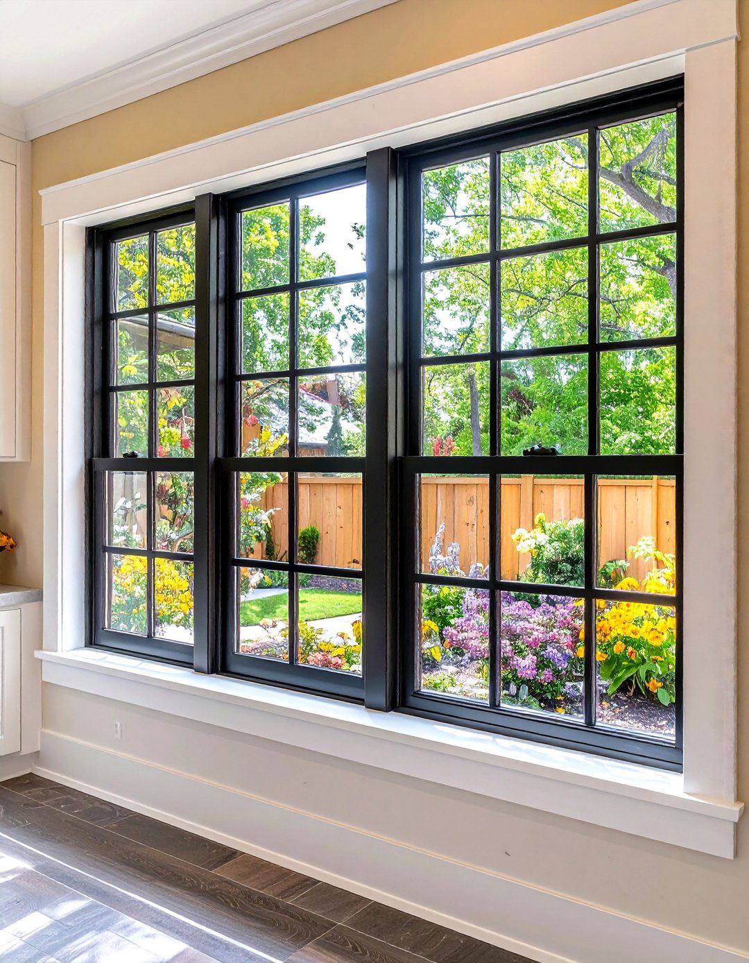Black Grid Windows Flood the Laundry Room with Daylight - 25 black and white laundry room ideas